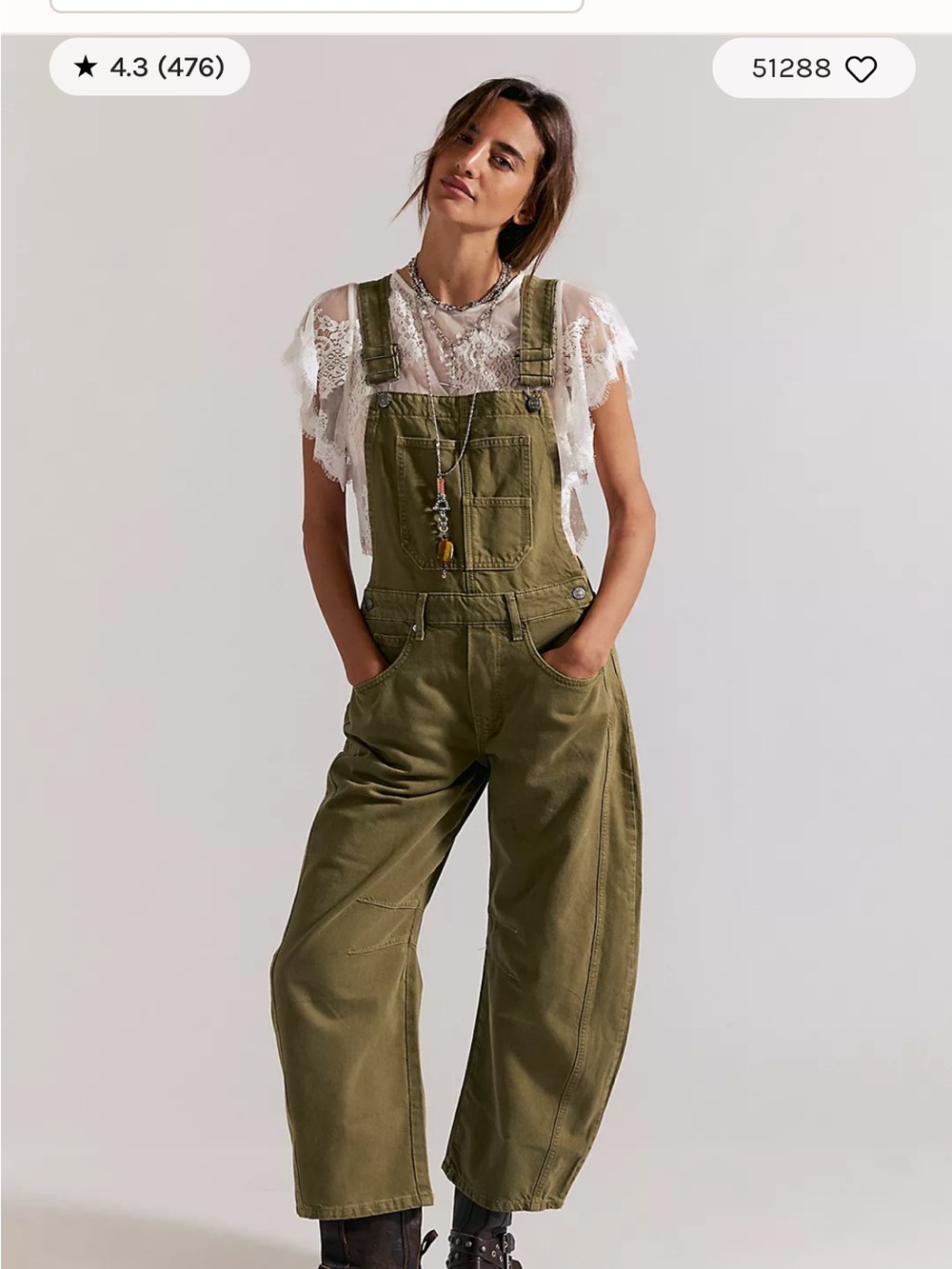 Free People Olive Green Wide-Leg Women's Overalls